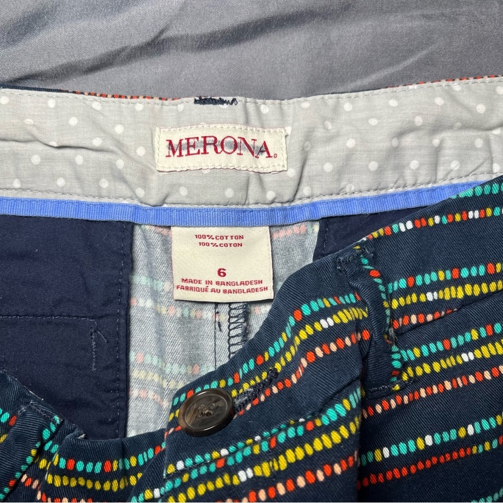 Merona Women’s Navy Red Teal Striped Chino Shorts, size 6, colorful - Picture 11 of 12
